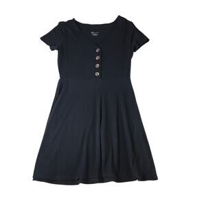 No Boundaries Dress Womens M Black Ribbed Button Front Fit Flare Skater Y2K